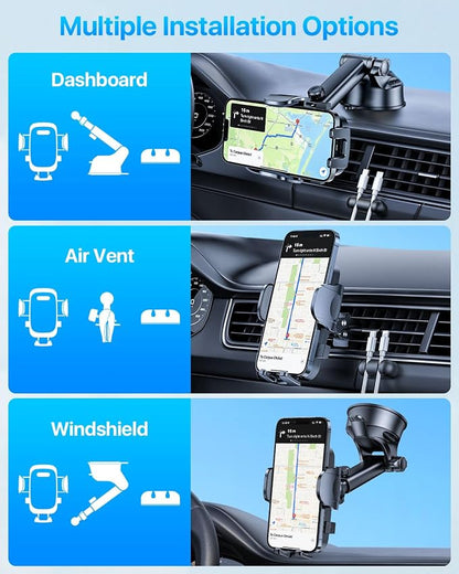 【98+LBS Strongest Suction & Military-Grade】Ultimate Car Phone Mount【Patent & Safety Certs】 Cell Phone Holder Truck Stand for Dashboard Windshield Vent for iPhone 17 Pro Max 16 15 Samsung,Dark Grey