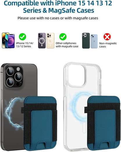 ExtreLife for Magsafe Wallet, Strongest Magnetic Wallet for iPhone 17/16/15/14/13/12 Series, for Magsafe Card Holder with 2 Card Slots, RFID Blocking, Slim, Vegan Leather, Hold 7 Cards, Blue