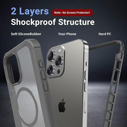 jaroco Magnetic for iPhone 15 Pro Case, [Compatible with MagSafe][Military Grade Drop Protection][Heavy Duty Protection][Non-Slip][Shockproof] 2-Layer Durable Bumper Phone Case 6.1''-Gray