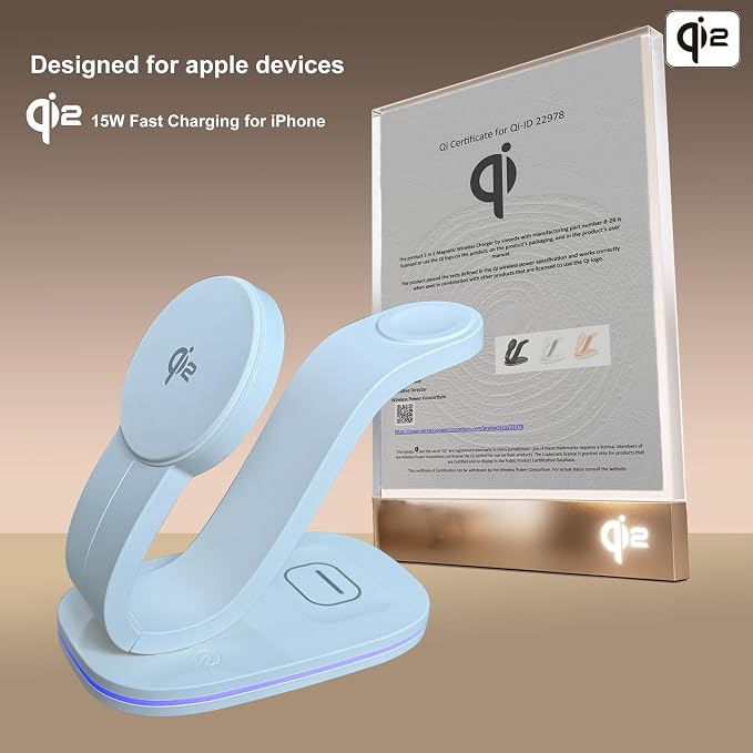 3 in 1 Charging Station for iPhone, Qi2 15W Charger Station Compatible Mag-Safe with iPhone 17 16e 16 15 14 13 12 11 X Pro Max & Apple Watch - Wireless Charging Station for AirPods (White 3 in 1)