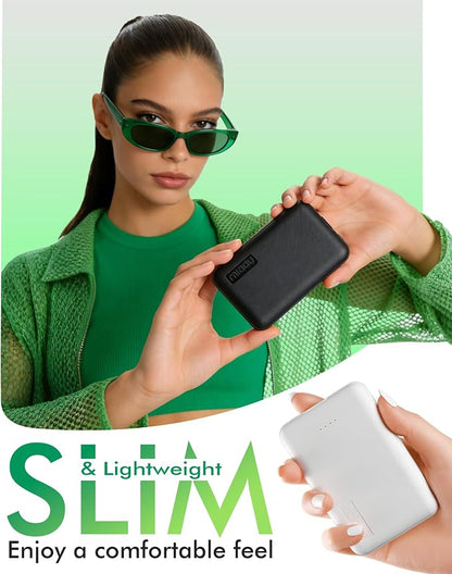 Miady 2-Pack Small Portable Charger 5000mAh Power Bank Travel Battery Pack 2 White | 5000mAh丨18.5Wh丨Type C in&Out丨Pocket Size丨Compatible with iPhone 17 Galaxy S24 Android etc丨Flight-Safe丨Lightweight丨White+White