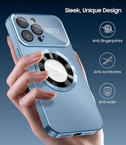 Magnetic for iPhone 15 Pro Max Case, Compatible with MagSafe, Built-in Camera Lens Protector, Logo View, Military Grade Drop Proof Phone Case Cover, Sierra Blue