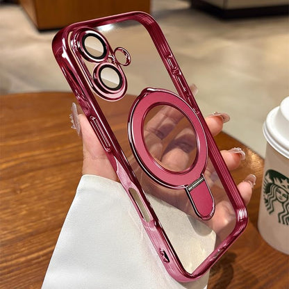 LXK Magnetic Invisible Stand for iPhone 17 Case 6.3" Compatible with MagSafe, Military-Grade Protection, with Camera Protector, Clear Scratch-Resistant Back Cover for iPhone 17 - Pink
