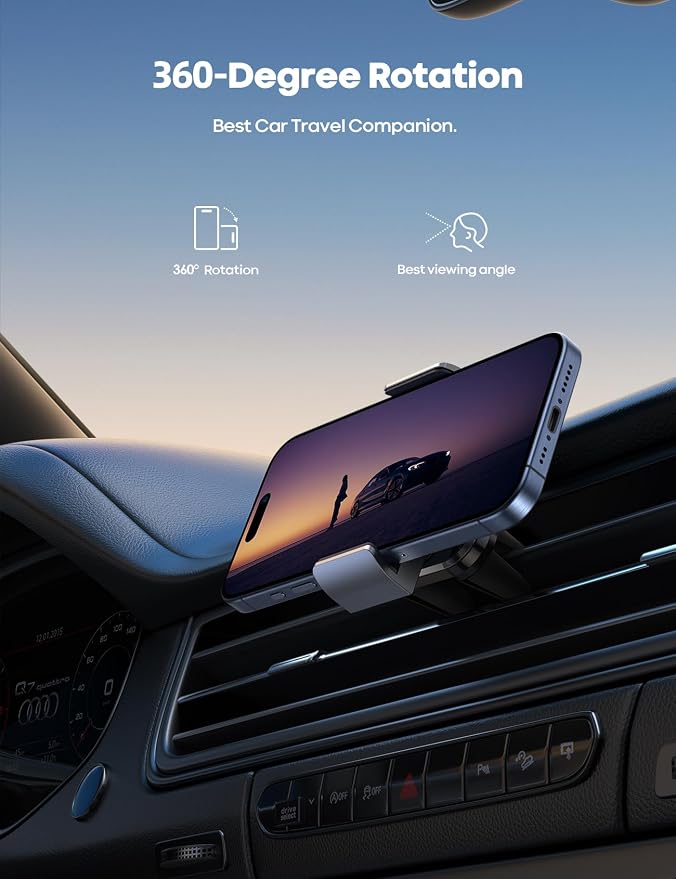 Lamicall Car Cell Phone Mount, Air Vent Clip Holder, Universal Stand Hands Free Cradle Compatible with Phone 12 Mini 11 Pro Xs Xs Max Xr X 8 7 6 6s Plus SE and Other 4.7-6.5'' Smartphones - Gray