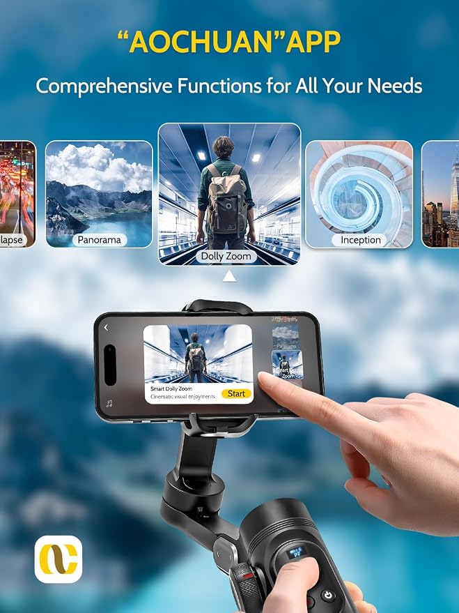 AOCHUAN Gimbal Stabilizer for iPhone Gimbal with Wireless Charging Smartphone for iPhone 15 Pro Max/Android Foldable 3-Axis Handheld Phone Stabilizer for Video Recording Face Tracking-Smart X Pro
