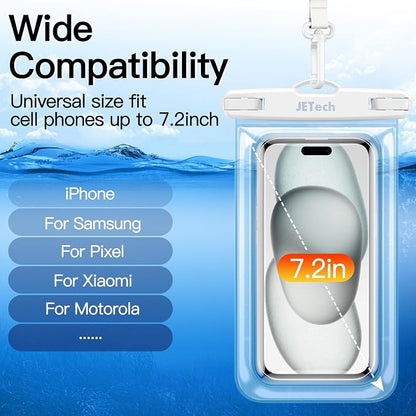 JETech Waterproof Phone Pouch, 2 Pack Water Proof Case for iPhone 17e 17 16e 16 15 14 Air Pro Max Plus, Galaxy S26 S25 Ultra, Pixel 10 Series and Others up to 7.2 Inch, IPX8 Dry Bag (Black+Clear)