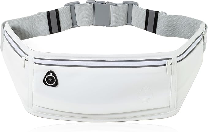 Running Belt Slim Fanny Packs for Women Men, White Waist Pack Bag Phone Holder for Running
