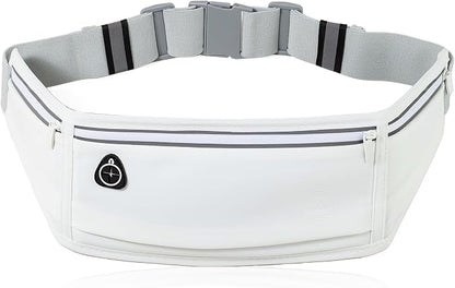 Running Belt Slim Fanny Packs for Women Men, White Waist Pack Bag Phone Holder for Running