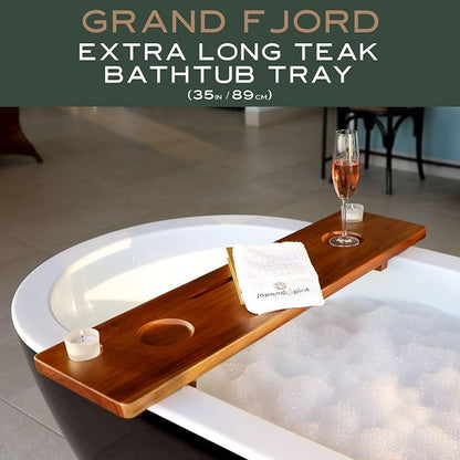 Teak Bathtub Tray for Tub 35” | Bath Tub Tray Wood for Large & Freestanding Tubs, Bathtub Trays for Tub, Bath Tray for Tub, Bath Table Tray | Grand Fjord by JapandiSpirit