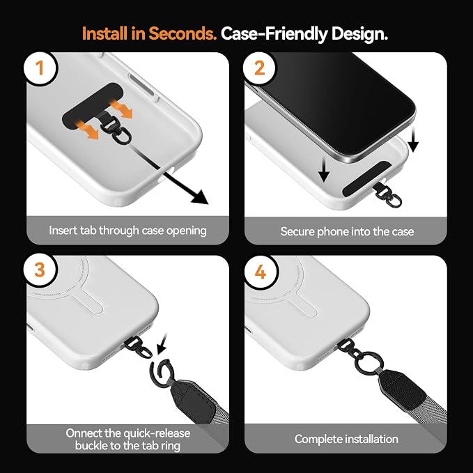 Phone Lanyard Crossbody, Clip and Go Phone Strap Crossbody, Adjustable Cell Phone Strap with Detachable Pouch for All Smartphones, Gray