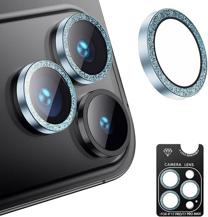 AFARER Camera Lens Protector for iPhone 17Pro/ 17 Promax,[Strong Adsorption][Not Easy to Break]Ultra-tough HD Individual,9H Ultra-thin Tempered Glass[Does not Affect Night Shots] Luxury Glitter(Blue)