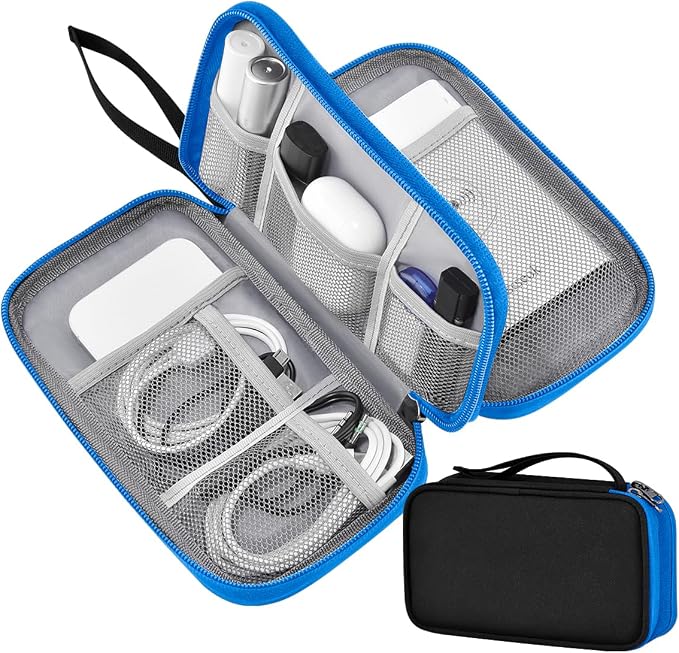 ZINZ Electronic Accessories Organizer, Travel Cable Carry Pouch Storage Bag for Laptop Attachment Cable, Cord, Charger, Earphone etc,Black-Blue