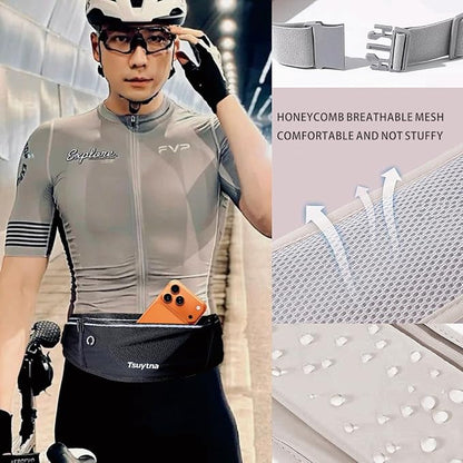 Running Belt for Women & Men - Slim Phone running belt with Water-Resistant Phone Holder, 3 pockets Adjustable Waist Strap, Reflective Safety Design for Running, Hiking, Travel，Fitness(Black)