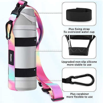 EasyAcc Water Bottle Holder Strap Sling, for Owala FreeSip 24 32 40 oz, Hydro Flask, Cirkul, Yeti, Stanley Flip, Universal Water Bottles, with Carabiner, for Walking Curise Travel (Bottle Excluded)