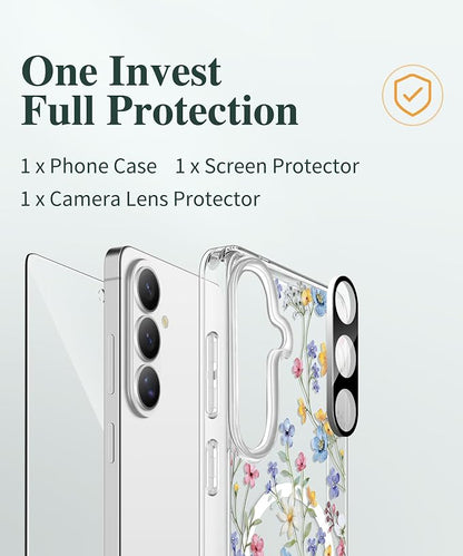 GVIEWIN for Samsung Galaxy S26 Plus Case Compatible with MagSafe, Clear Floral Shockproof Protective Women Phone Case, Non-Yellowing, Screen&Camera Lens Protector for S26 Plus 6.7",Floret/Colorful