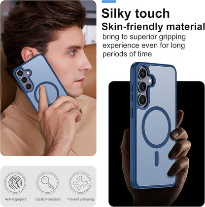 For Samsung Galaxy S24 Plus Case & S25 Plus Case [Compatible with Magsafe] Translucent Matte Magnetic,Slim Thin Duty Shockproof with Screen Protector Protection Case for S24 Plus/S25 Plus-Dark blue