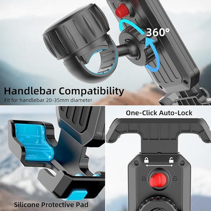 4rd-Gen Super Easy Install Bike Phone Holder, [1S Quick Lock] Motorcycle Phone Mount Clip, Bicycle Scooter Ebike Handlebar Holder Clamp fit Large Phone Case, Phone Mount for 4.7''-7'' Cell Phones