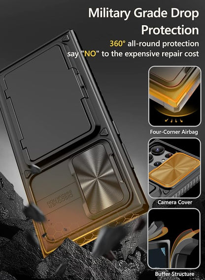 Vihibii for Samsung Galaxy S23 Ultra Case with Card Holder (4 Cards), Built-in 2X Privacy Screen Protector, Slide Lens Cover, Rugged & Shockproof Wallet Case for S23 Ultra 6.9" 5G, Black