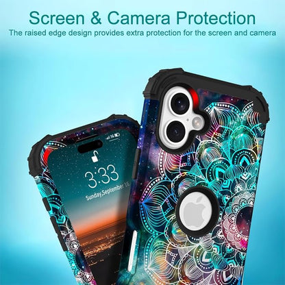 Hocase for iPhone 17 Case 6.3", Heavy Duty Shockproof Protection Soft Silicone Rubber+Hard Plastic Bumpers Hybrid Protective Case for iPhone 17 2025 - Mandala in Galaxy