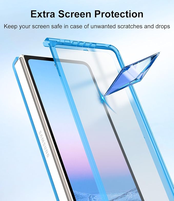 Btscase for Samsung Galaxy Z Fold 5 Case,Built in Front Screen Protector,Gold Glitter Marble Pattern Hard PC Slim Shockproof Full Body Drop Protective Case for Galaxy Z Fold 5 5G, Light Blue