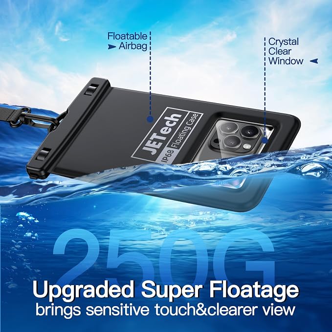 JETech Floating Waterproof Phone Pouch, 2 Pack Water Proof Case for iPhone 17e 17 16e 16 15 14 Air Pro Max Plus, Galaxy S26 S25 Ultra, Pixel 10 Series and Others up to 7 Inch, IPX8 Dry Bag Black