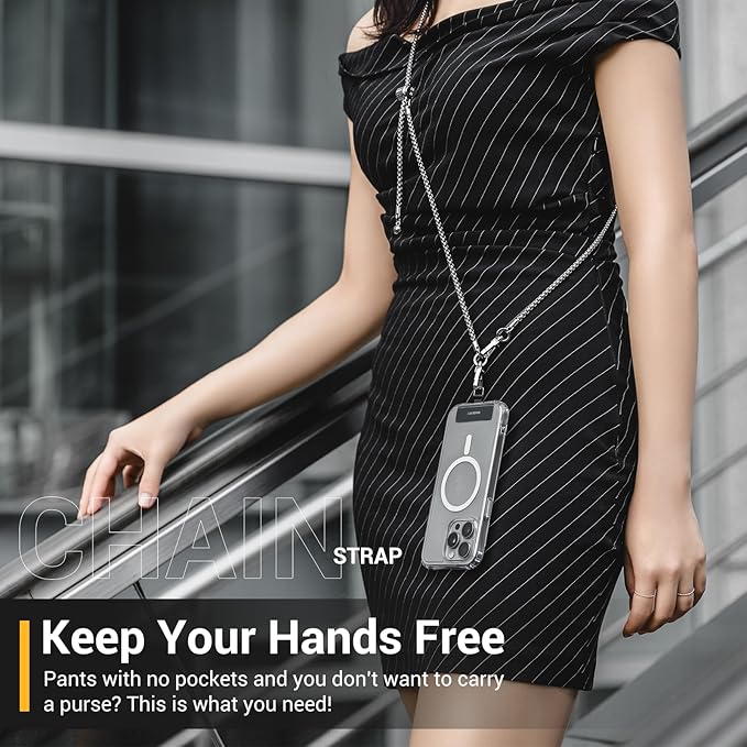 MAGEASY Crossbody Phone Chain Strap - Universal Metal Crossbody Phone Lanyard With Adjustable Length, Chic Cell Phone Necklace Crossbody Strap for iPhone & Android Phones - Silver Metal