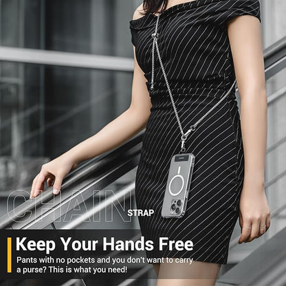 MAGEASY Crossbody Phone Chain Strap - Universal Metal Crossbody Phone Lanyard With Adjustable Length, Chic Cell Phone Necklace Crossbody Strap for iPhone & Android Phones - Silver Metal