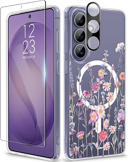 GVIEWIN for Samsung Galaxy S26 Case Compatible with MagSafe, Clear Floral Shockproof Protective Women Phone Case, Non-Yellowing, Screen & Camera Lens Protector for Galaxy S26 6.3", Floratopia/Colorful