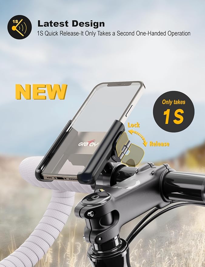 Grefay Bike Phone Mount Universal Motorcycle Handlebar Phone Holder 【1S Quick Release】 Anti Shake Bicycle Phone Clamp for Road Bike/MTB/Scooter with 360 Rotation for 3.5-7.0 inches Smartphone