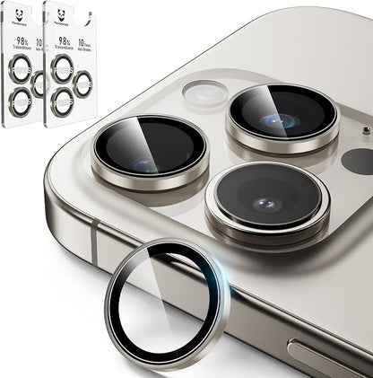 PandaShield 2-Pack Anti-Reflection Camera Lens Protector for iPhone 17/16/15 Pro & Pro Max, Easy Installation,Anti-Scratch,9H Hardness,98% Ultra Clarity,Maintains Original Lens Design-Natural Titanium