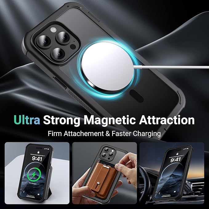 jaroco Magnetic for iPhone 14 Pro Case, [Compatible with MagSafe][Military Grade Drop Protection][Heavy Duty Protection][Non-Slip][Shockproof] 2-Layer Durable Bumper Phone Case 6.1''-Black