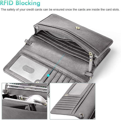 nuoku Women Small Crossbody Bag Cellphone Purse Wallet with RFID Card Slots 2 Straps Wristlet