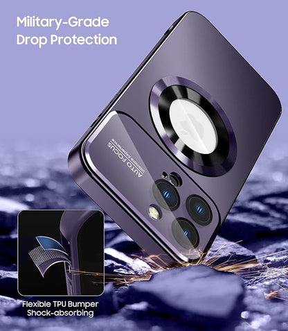Magnetic for iPhone 15 Pro Max Case, Compatible with MagSafe, Built-in Camera Lens Protector, Logo View, Military Grade Drop Proof Phone Cover, Purple