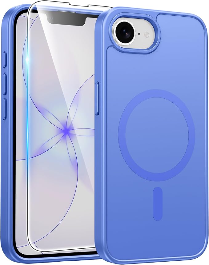 FNTCASE for iPhone 17e/ iPhone 16e Case, Fit for Magsafe, Screen Protector | Matte Magnetic Back, 14FT Military Grade Drop Protection, Shockproof Protective Phone Cover, Full Ultramarine