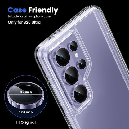WSKEN for Samsung Galaxy S26 Ultra Camera Lens Protector - Ultra Thin Case Friendly, 9H Shatterproof Tempered Glass with Anti Scratch Metal Circle Camera Screen Protector Cover Accessories, Violet