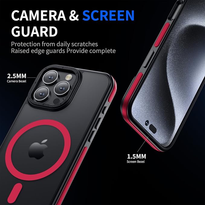 Strong Magnetic case for iPhone 16 Pro [10Ft Military-Grade Protection] Compatible with fit MagSafe Shockproof Slim Thin Cover 6.3 inch 16 Pro Phone case, Red Bumper