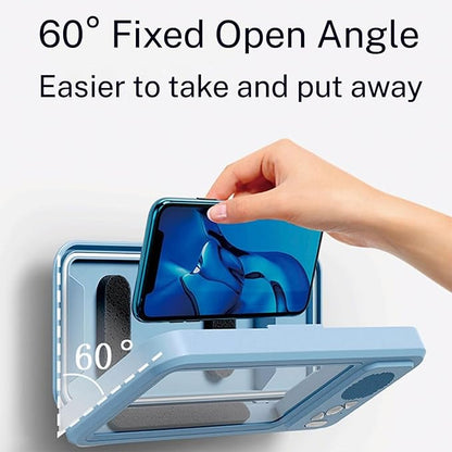 Waterproof Shower Phone Holder with Bluetooth Speaker, 100% Waterproof Fog‑Resistant Bathroom Phone Case, 480° Rotatable Retractable Mount for All Phones (White)