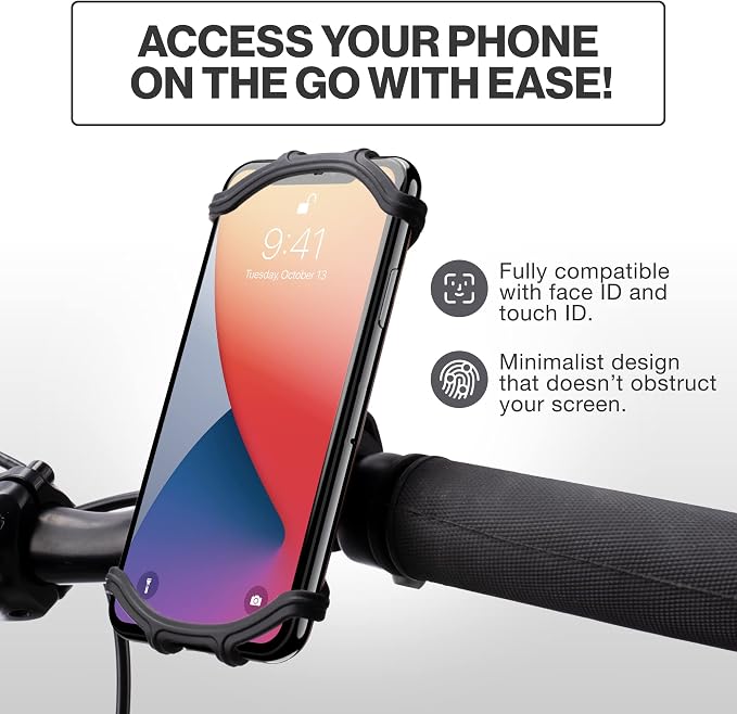 TeamObsidian Bike Phone Holder, Motorcycle Phone Mount - Size L - Non-Slip Material - Fits for 99% of Cellphone Models 5-6.5" - for All Handlebar Types