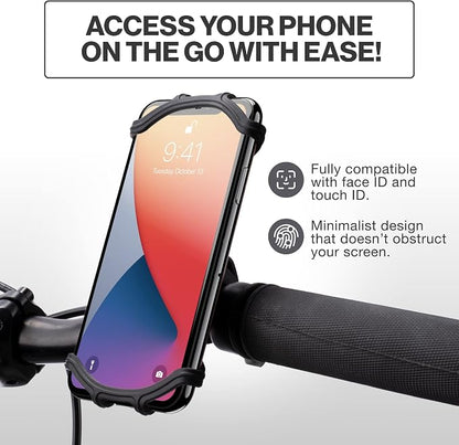 TeamObsidian Bike Phone Holder, Motorcycle Phone Mount - Size L - Non-Slip Material - Fits for 99% of Cellphone Models 5-6.5" - for All Handlebar Types