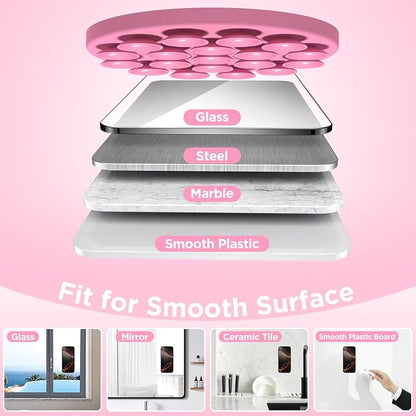 Magnetic Suction Cup Phone Mount with MagSafe, Silicone Hands-Free Grip Holder for iPhone Case and Android, Mirror Shower Phone Stand for Makeup FaceTime Gym Kitchen Bathroom, Tender Pink
