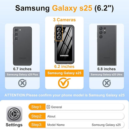 GOLDJU for Samsung Galaxy S25 Case Waterproof,IP68 Waterproof Dustproof Case with Built-in Screen Protector, Full Body Protective Phone Cover for Galaxy S25 6.2 Inch, Black/Clear