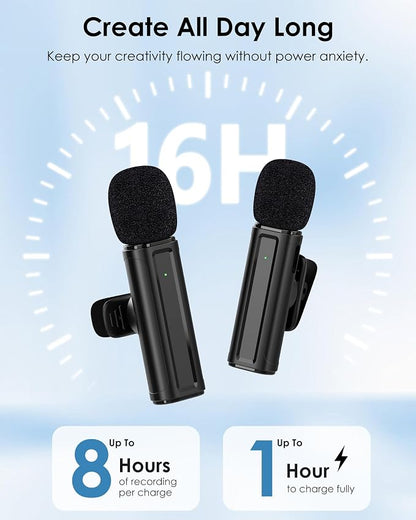 Wireless Mini Microphone for iPhone, Android, Camera, PC, 4 in 1 Lavalier Mic with 360° Rotatable Clip, Plug and Play Noise Reduction Lapel Mic for Video Recording YouTube TikTok Content Creators