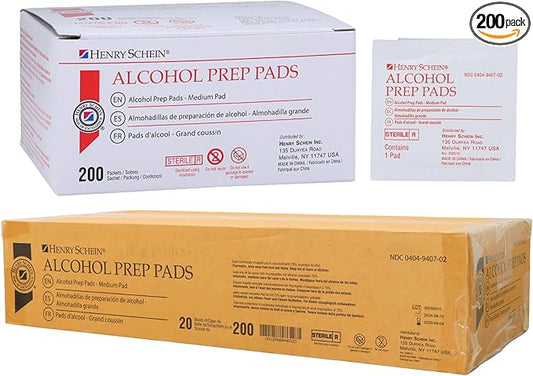 Henry Schein Alcohol Prep Pads, Medium, 2-ply, Sterile, 1 Case of 4000 (20 Boxes of 200)