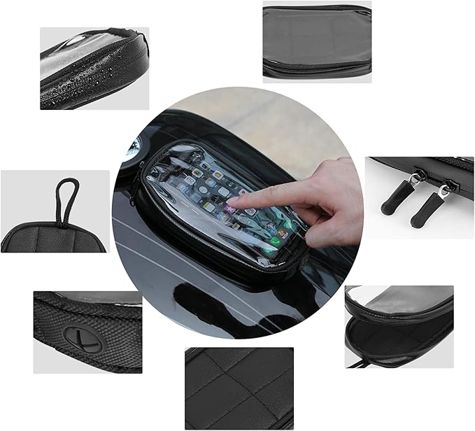 X AUTOHAUX Universal 7 Inch Magnetic Tank Bag Phone Holder Case Saddlebag Faux Leather Waterproof for Motorbike