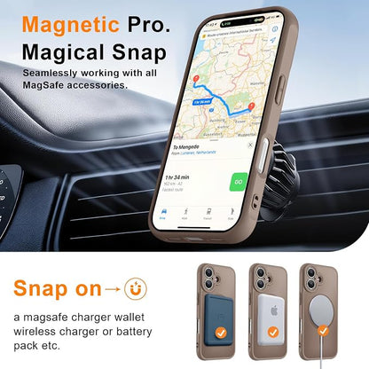 MOCCA Magnetic for iPhone 17 Case, (Compatible with Magsafe) (16FT Military Grade Protection) Full Camera Protection Anti-Fingerprint Slim Translucent Matte Phone Cover 6.3",Brown