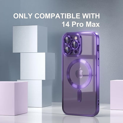Misea Magnetic for iPhone 14 Pro Max Case Compatible with MagSafe [Never Yellowing] [Military Grade Drop Protection] Full Camera Lens Protector Plating Soft Clear Phone Case for Women Girls, Purple
