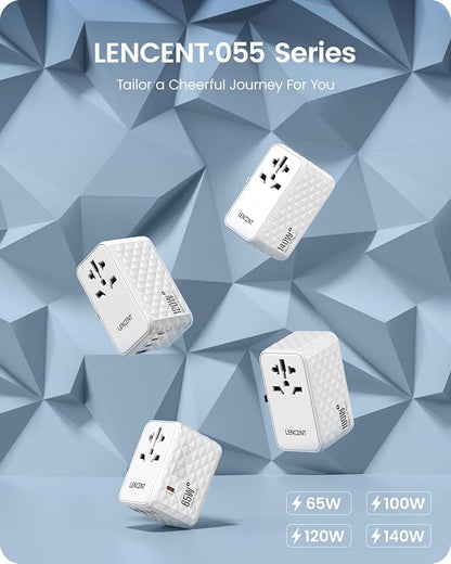 LENCENT 120W International Travel Adapter, Universal Travel Adapter | with 1 USB-A & 3 Type C Power Adaptor, Fast Charging for Phone,Laptops, All-in-One Outlet Adaptor for USA/UK/EU/AUS, White