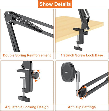 VRIG Overhead Phone Mount Stand with Magsafe, Articulating Arm Cell Phone Holder for Desk, Cell Phone Holder for Live Streams, Zoom Calls, Online Teaching, Selfies, Remote Working