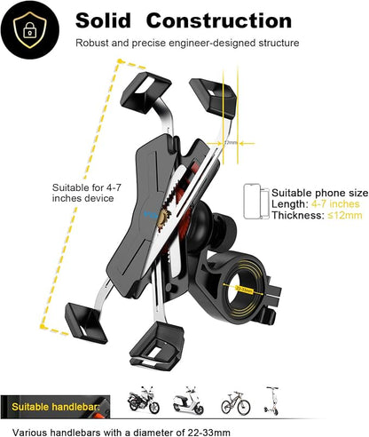 New Bike Phone Mount with Stainless Steel Clamp Arms Anti Shake and Stable 360° Rotation Bike Accessories/Bike Phone Holder for Any Smartphones GPS Other Devices Between 4 and 7 inches