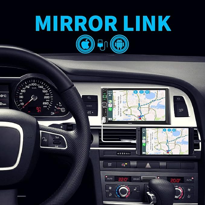 Double Din Car Stereo Radio Compatible with Apple Carplay and Android Auto, 7-Inch HD Touchscreen with Voice Control, Mirror Link, Backup Camera, Steering Wheel, Bluetooth, FM, USB/TF/AUX Port